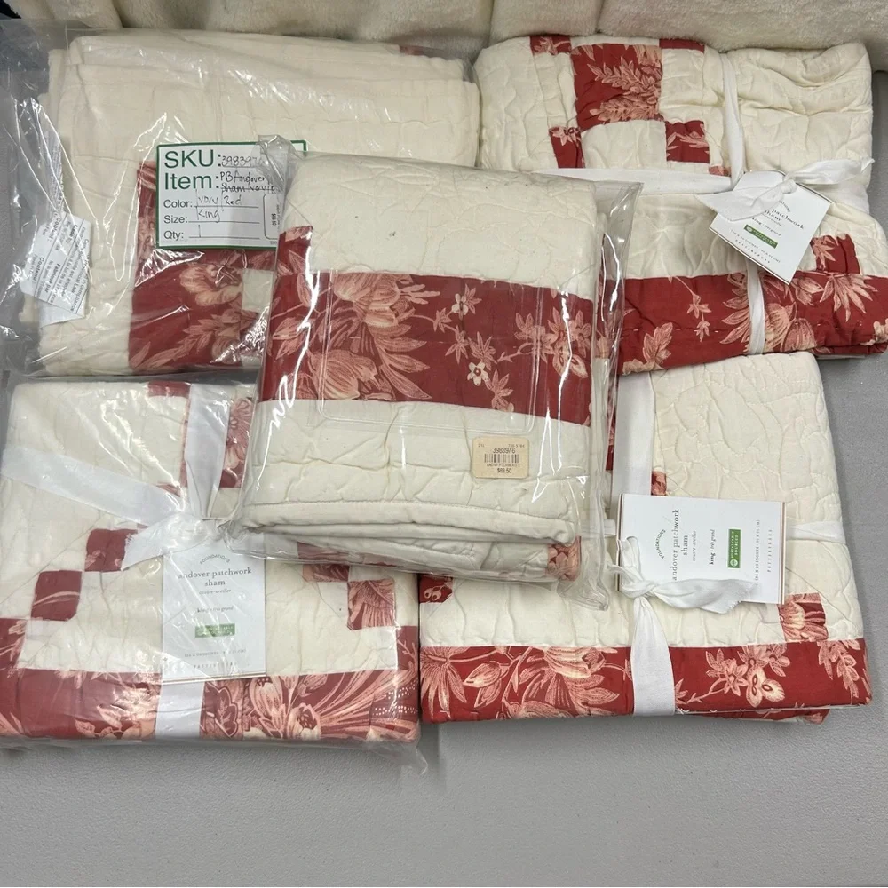 Pottery Barn Andover Patchwork King Sham Pillow Cover Red Cream 36